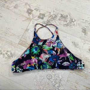 Reversible Rainbow Floral and Tribal Abstract Print Bikini Top
